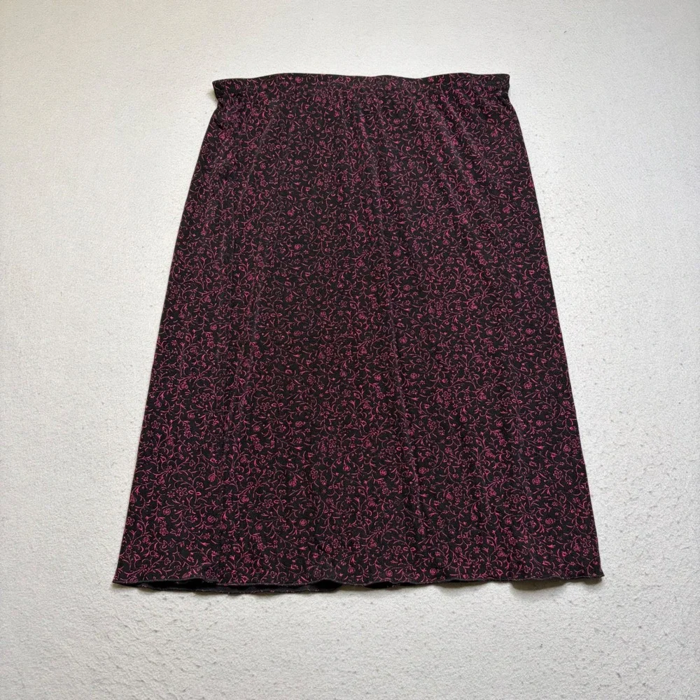 Briggs New York Skirt Womens L Black Pink Floral Y2K Midi Stretchy Made in USA
